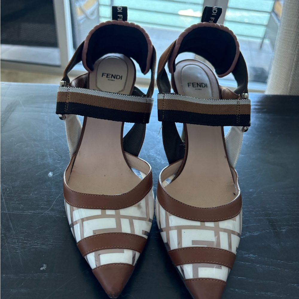 Fendi Brown and White Heels with Classic Design